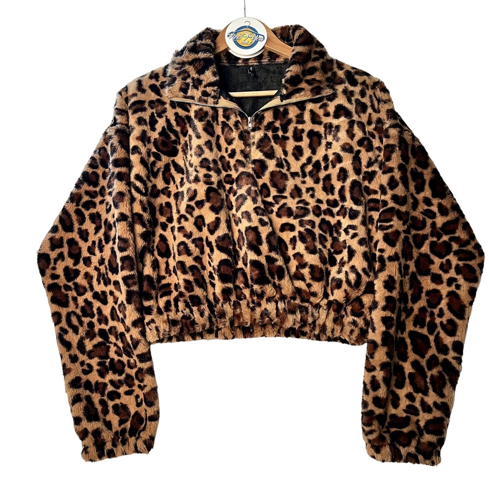 Zaful Cropped Fuzzy Leopard Print Sweater